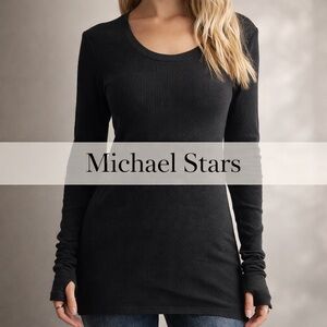 Michael Stars Waffle Knit Long Sleeve Thumbhole Top One Size Black
